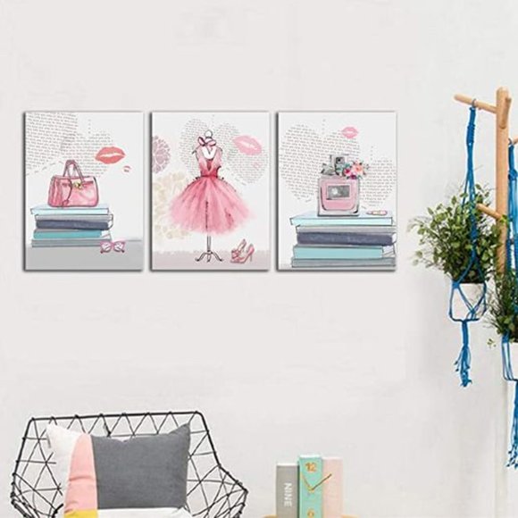 Art Canvas Wall Art For Girls Bedroom Pink Fashion Wall Decoration 3